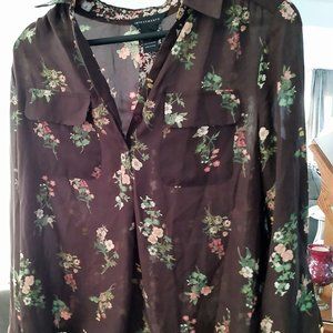 BEAUTIFUL sheer "boho" blouse with extended back & floral back panel